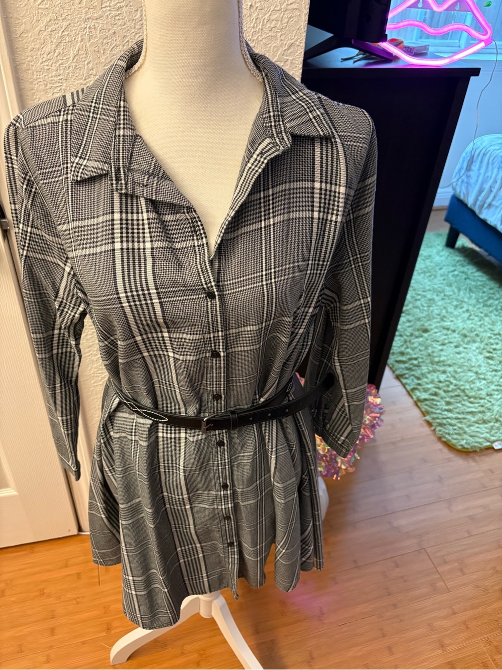 Zara Black and White Plaid Shirt Dress without Belt